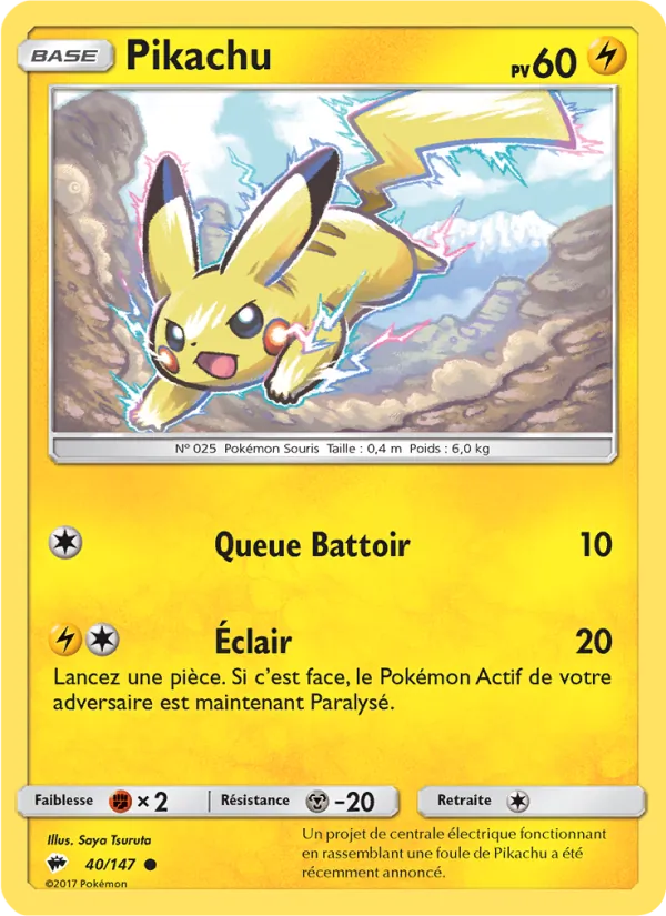 Carte Pokémon Pikachu 40/147 de l'extension Ombres Ardentes