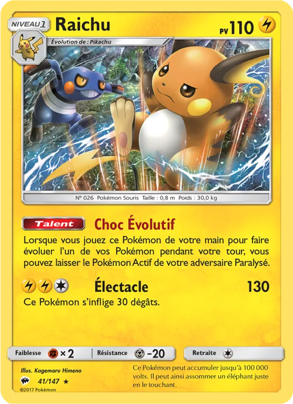 Carte Pokémon Raichu 41/147 de l'extension Ombres Ardentes