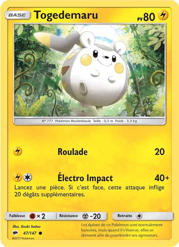 Carte Pokémon Togedemaru 47/147 de l'extension Ombres Ardentes