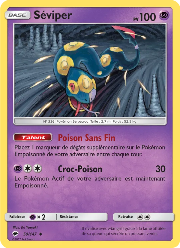Carte Pokémon Séviper 50/147 de l'extension Ombres Ardentes