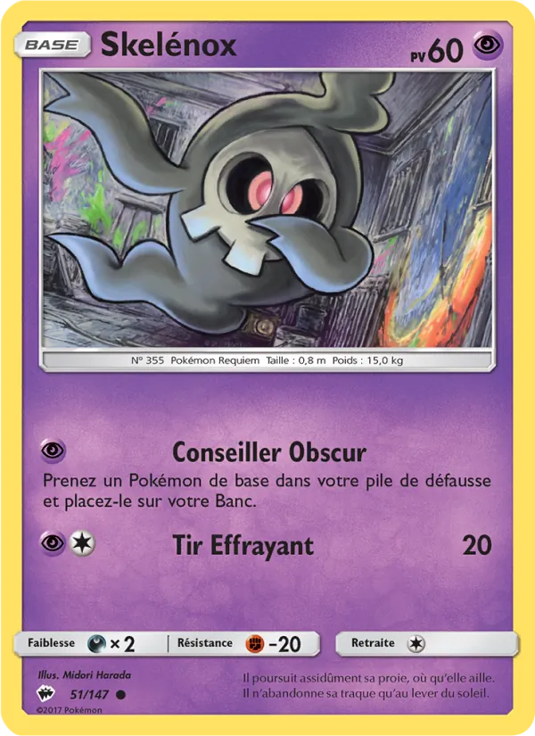 Carte Pokémon Skelénox 51/147 de l'extension Ombres Ardentes