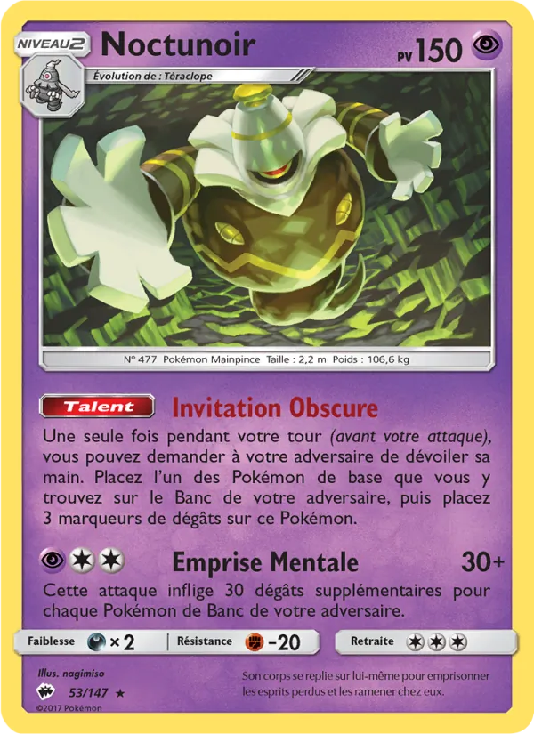 Carte Pokémon Noctunoir 53/147 de l'extension Ombres Ardentes