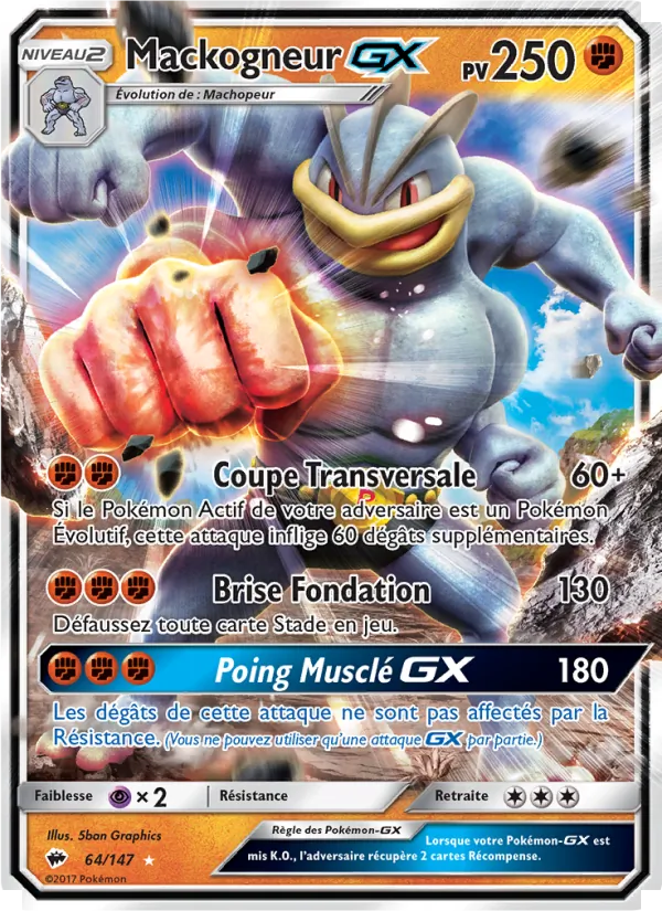 Carte Pokémon Mackogneur GX 64/147 de l'extension Ombres Ardentes