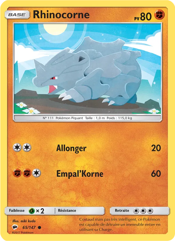 Carte Pokémon Rhinocorne 65/147 de l'extension Ombres Ardentes