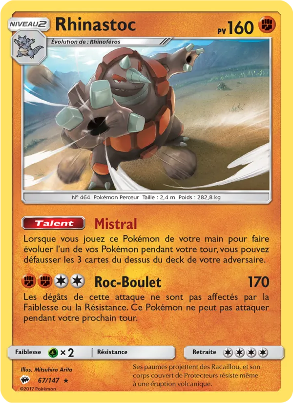 Carte Pokémon Rhinastoc 67/147 de l'extension Ombres Ardentes