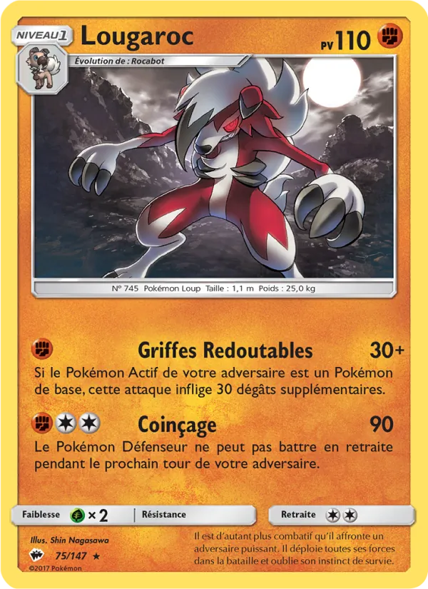 Carte Pokémon Lougaroc 75/147 de l'extension Ombres Ardentes