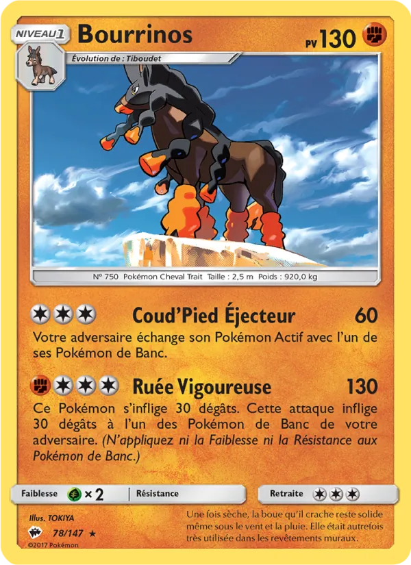 Carte Pokémon Bourrinos 78/147 de l'extension Ombres Ardentes