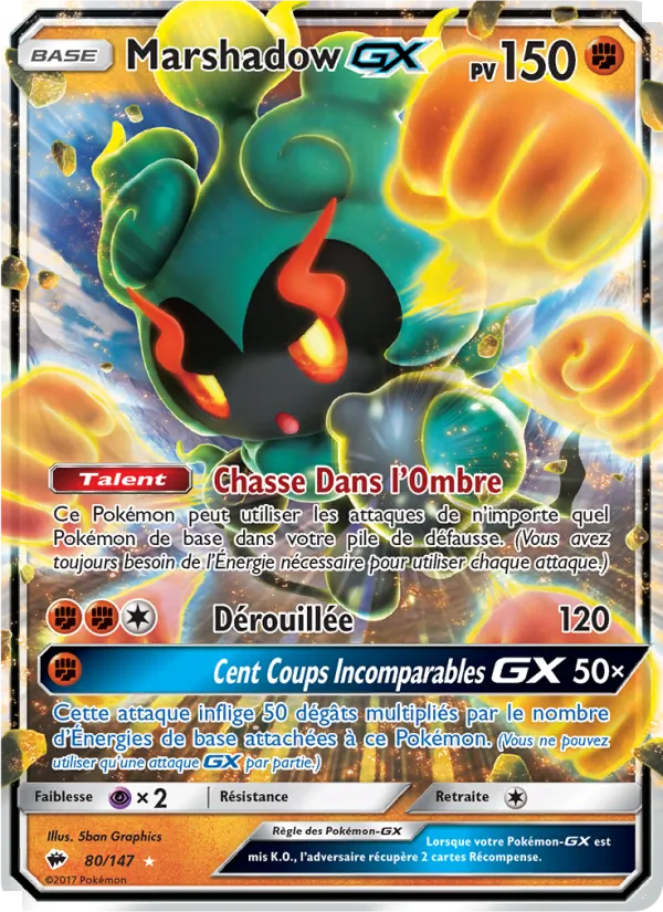 Carte Pokémon Marshadow GX 80/147 de l'extension Ombres Ardentes