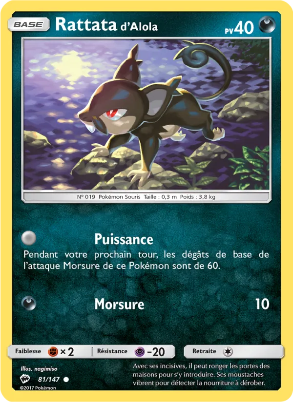 Carte Pokémon Rattata d’Alola 81/147 de l'extension Ombres Ardentes