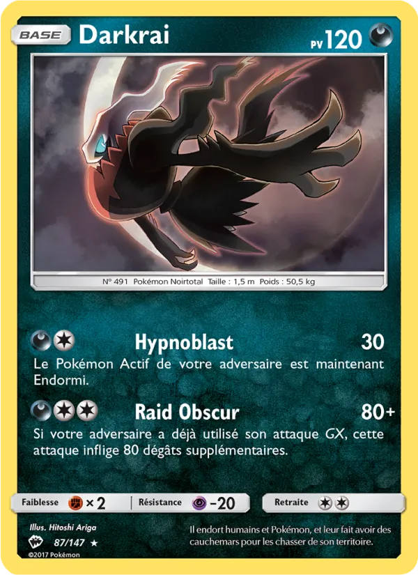 Carte Pokémon Darkrai 87/147 de l'extension Ombres Ardentes