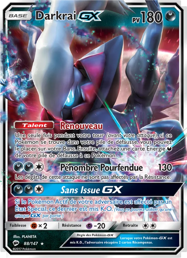 Carte Pokémon Darkrai GX 88/147 de l'extension Ombres Ardentes