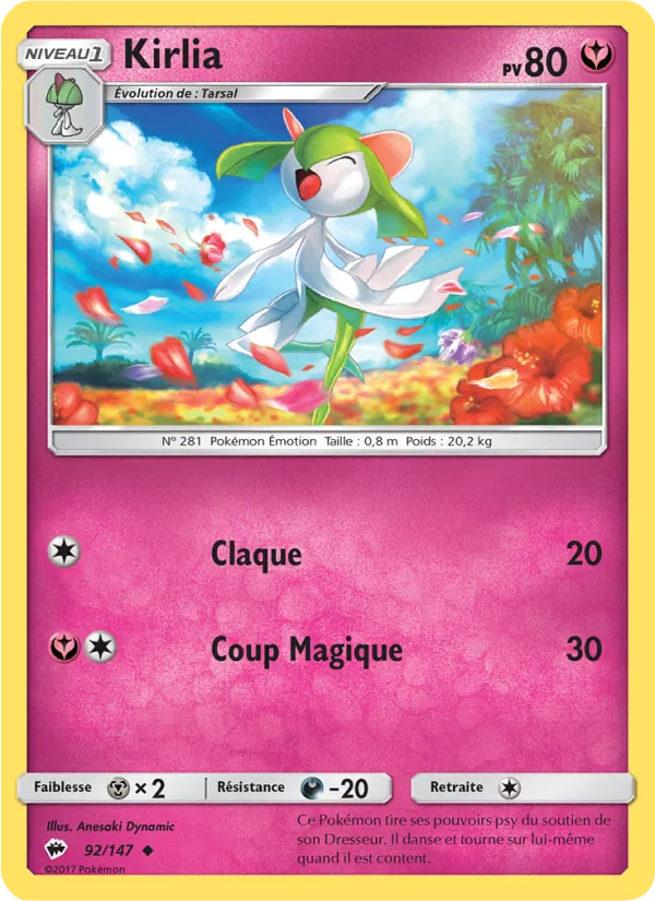 Carte Pokémon Kirlia 92/147 de l'extension Ombres Ardentes