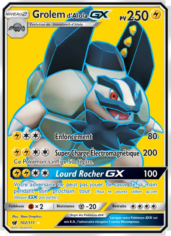 Carte Pokémon Grolem d’Alola GX 102/111 de l'extension Invasion Carmin