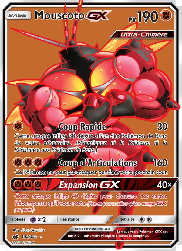 Carte Pokémon Mouscoto GX 104/111 de l'extension Invasion Carmin