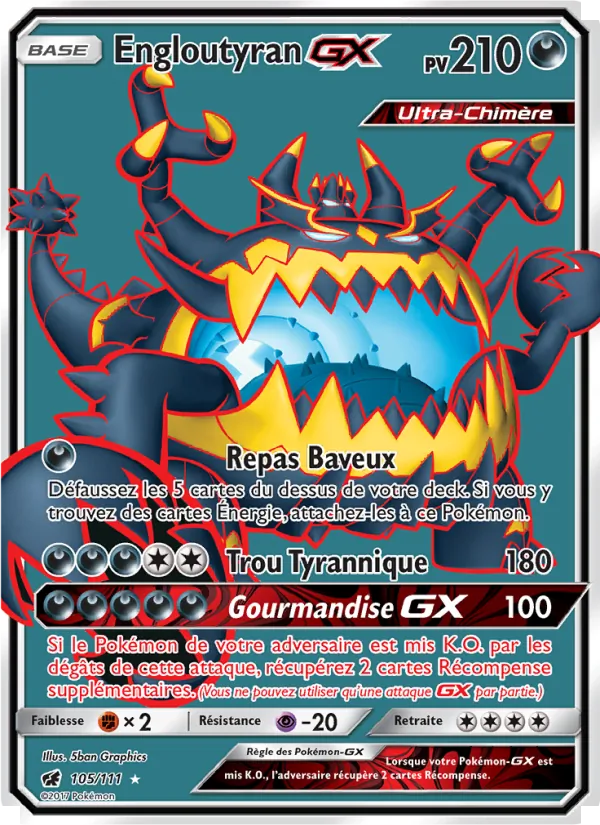 Carte Pokémon Engloutyran GX 105/111 de l'extension Invasion Carmin