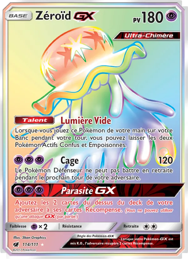 Carte Pokémon Zéroïd GX 114/111 de l'extension Invasion Carmin