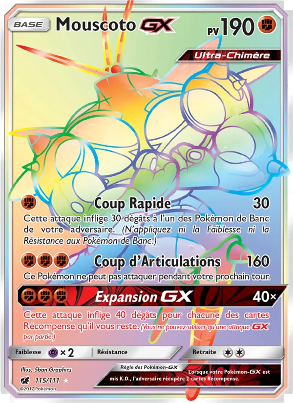Carte Pokémon Mouscoto GX 115/111 de l'extension Invasion Carmin