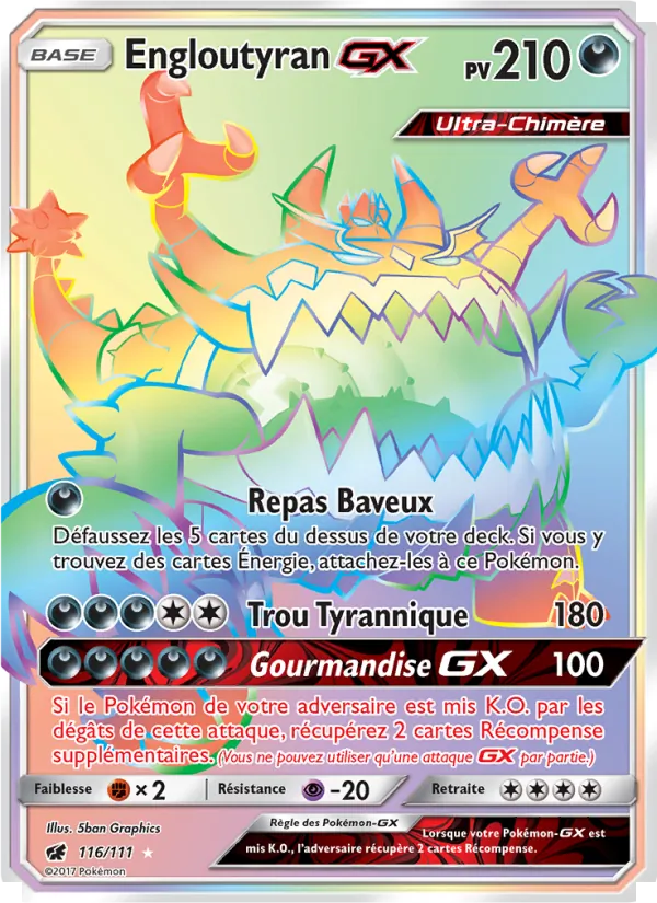 Carte Pokémon Engloutyran GX 116/111 de l'extension Invasion Carmin