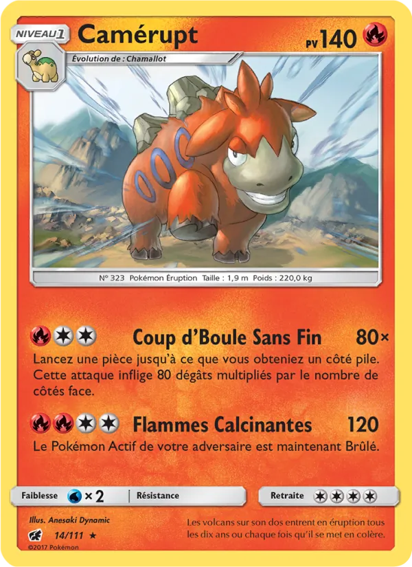 Carte Pokémon Camérupt 14/111 de l'extension Invasion Carmin