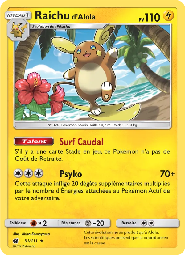 Carte Pokémon Raichu d’Alola 31/111 de l'extension Invasion Carmin