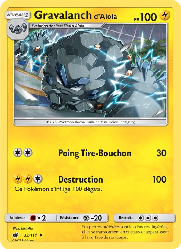 Carte Pokémon Gravalanch d’Alola 33/111 de l'extension Invasion Carmin