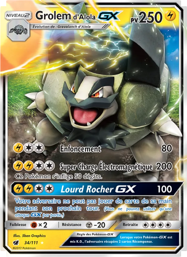 Carte Pokémon Grolem d’Alola GX 34/111 de l'extension Invasion Carmin
