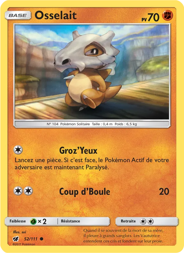 Carte Pokémon Osselait 52/111 de l'extension Invasion Carmin