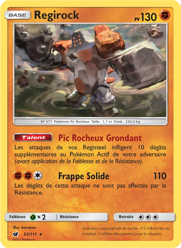 Carte Pokémon Regirock 53/111 de l'extension Invasion Carmin
