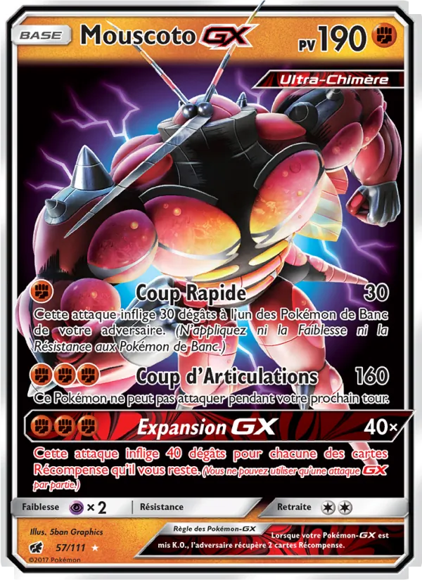 Carte Pokémon Mouscoto GX 57/111 de l'extension Invasion Carmin