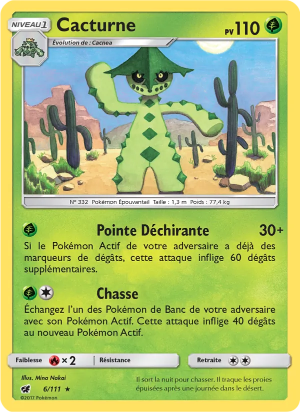 Carte Pokémon Cacturne 6/111 de l'extension Invasion Carmin