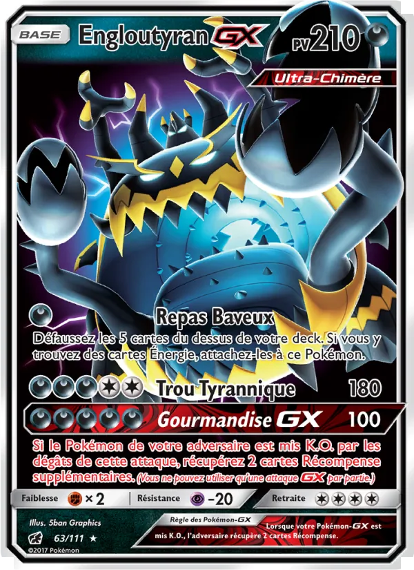 Carte Pokémon Engloutyran GX 63/111 de l'extension Invasion Carmin