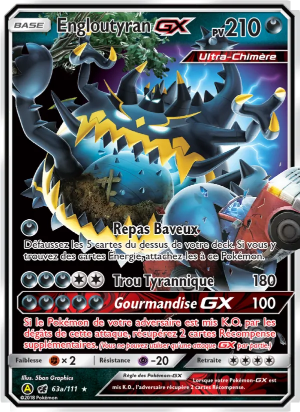 Carte Pokémon Engloutyran-GX 63a/111 de l'extension Invasion Carmin