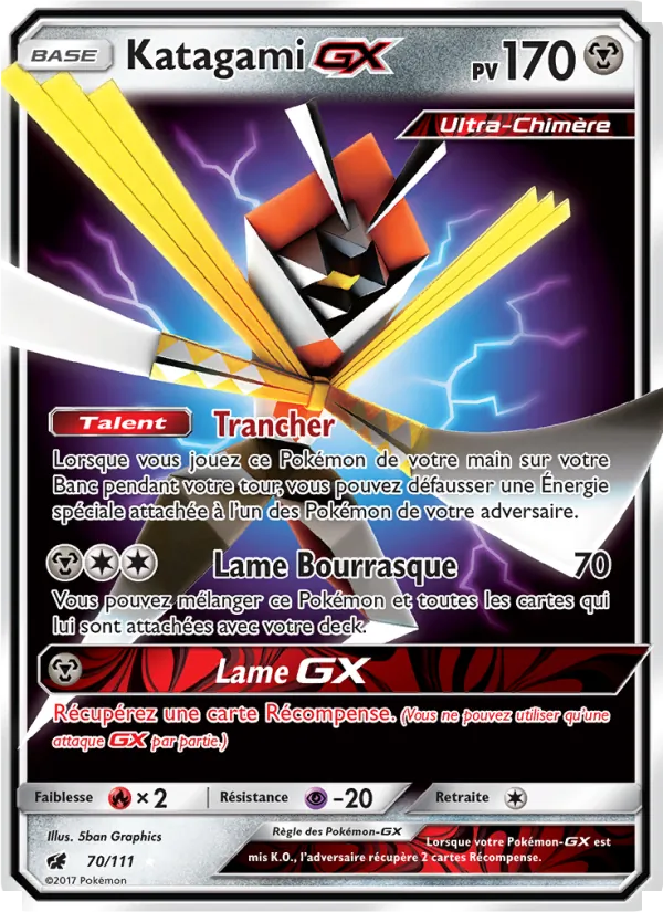 Carte Pokémon Katagami GX 70/111 de l'extension Invasion Carmin
