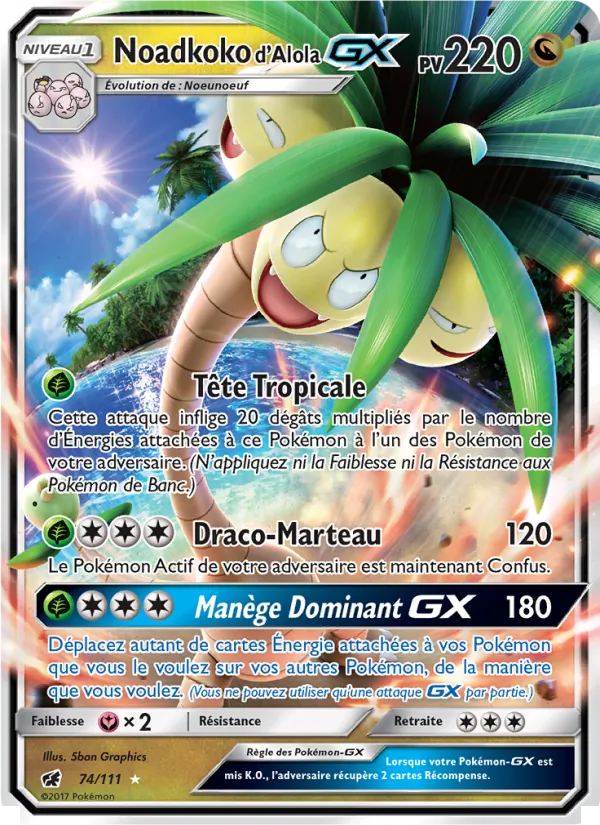 Carte Pokémon Noadkoko d’Alola GX 74/111 de l'extension Invasion Carmin
