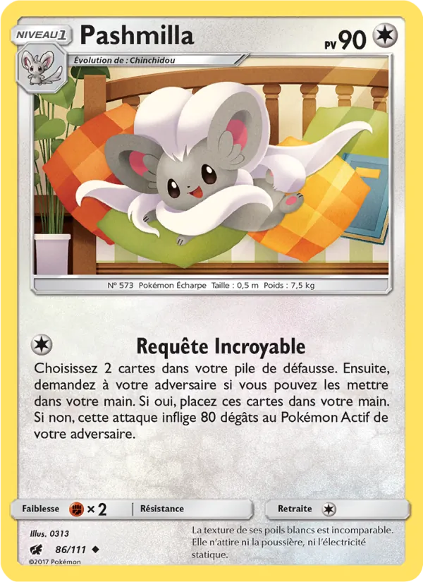 Carte Pokémon Pashmilla 86/111 de l'extension Invasion Carmin