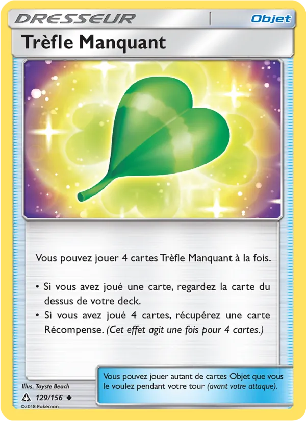 Carte Pokémon Trèfle Manquant 129/156 de l'extension Ultra-Prisme