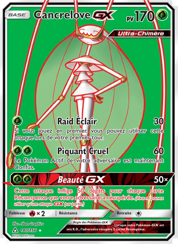 Carte Pokémon Cancrelove GX 140/156 de l'extension Ultra-Prisme