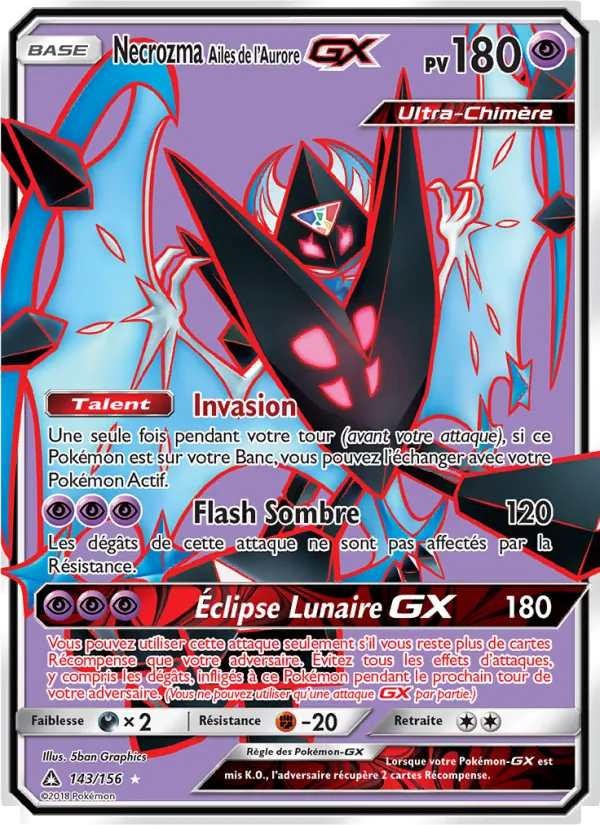 Carte Pokémon Necrozma Ailes de l’Aurore GX 143/156 de l'extension Ultra-Prisme