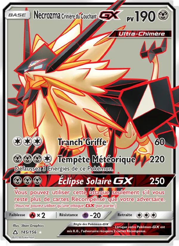 Carte Pokémon Necrozma Crinière du Couchant GX 145/156 de l'extension Ultra-Prisme