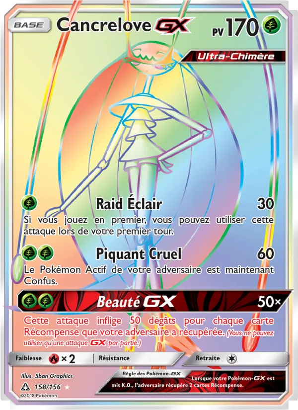 Carte Pokémon Cancrelove GX 158/156 de l'extension Ultra-Prisme