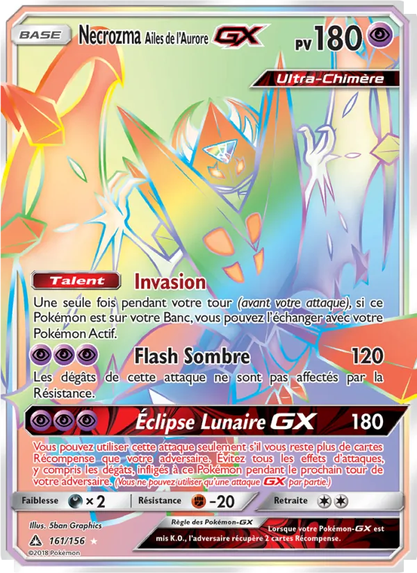 Carte Pokémon Necrozma Ailes de l’Aurore GX 161/156 de l'extension Ultra-Prisme