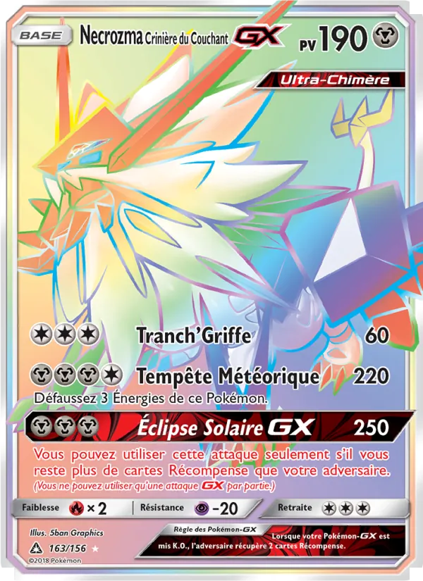 Carte Pokémon Necrozma Crinière du Couchant GX 163/156 de l'extension Ultra-Prisme