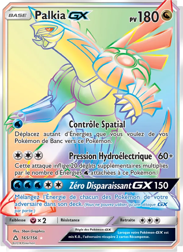 Carte Pokémon Palkia GX 165/156 de l'extension Ultra-Prisme