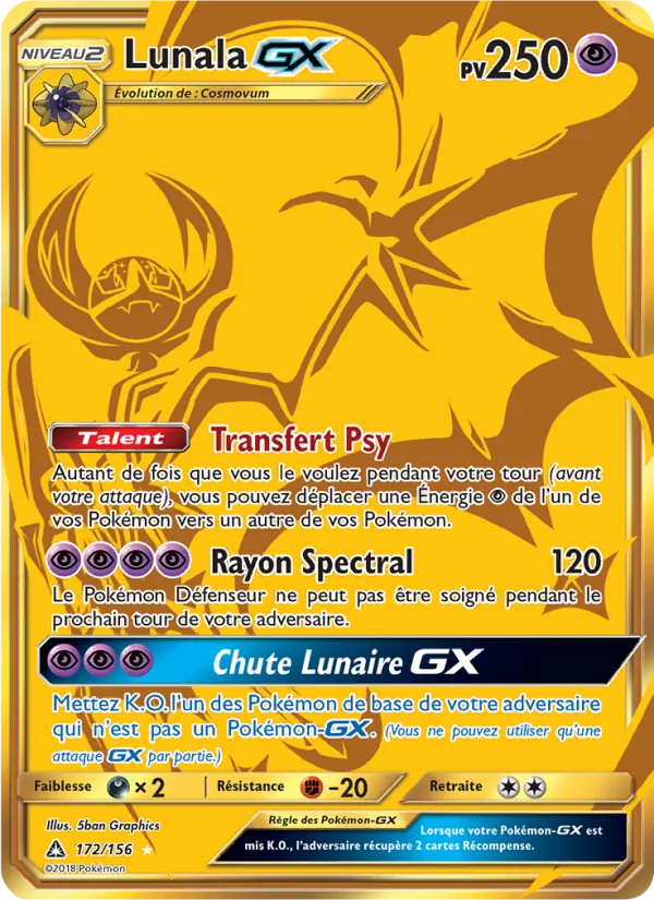 Carte Pokémon Lunala GX 172/156 de l'extension Ultra-Prisme