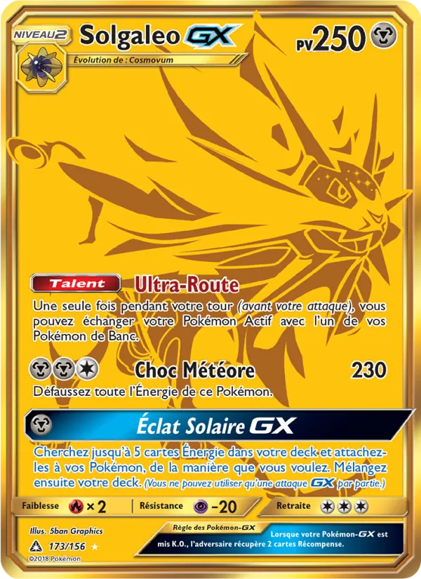 Carte Pokémon Solgaleo GX 173/156 de l'extension Ultra-Prisme
