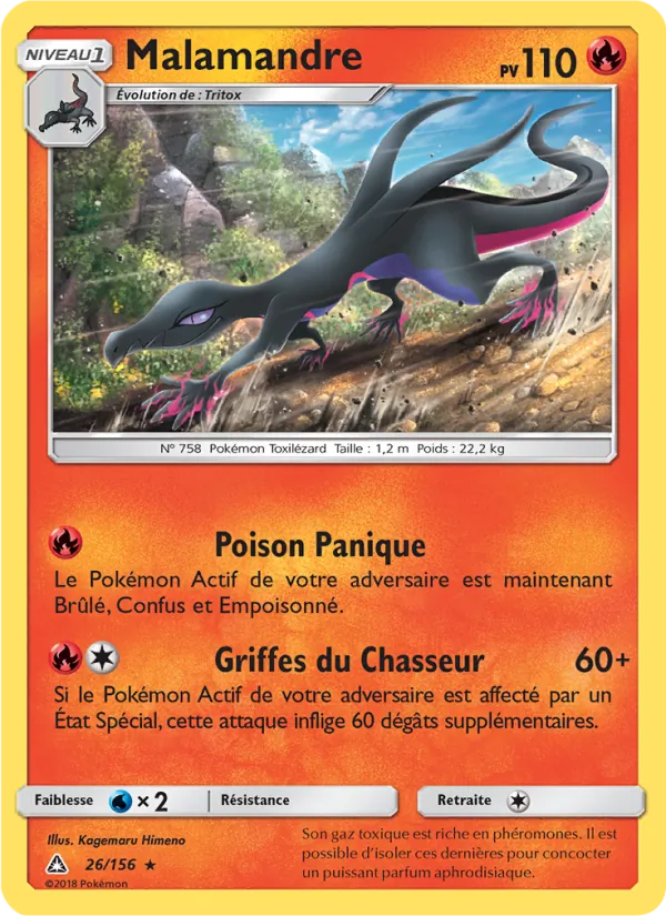Carte Pokémon Malamandre 26/156 de l'extension Ultra-Prisme