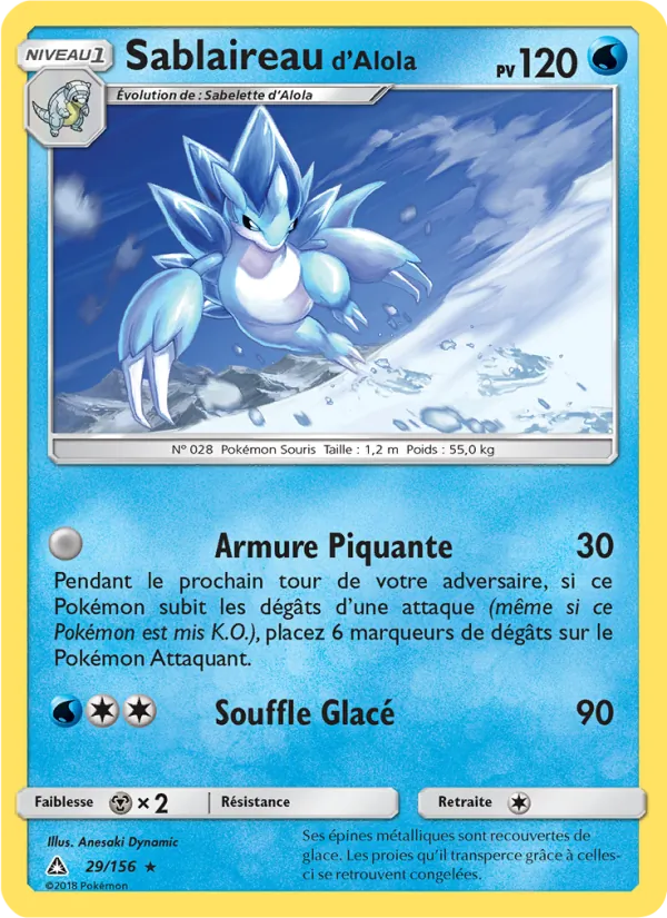 Carte Pokémon Sablaireau d’Alola 29/156 de l'extension Ultra-Prisme