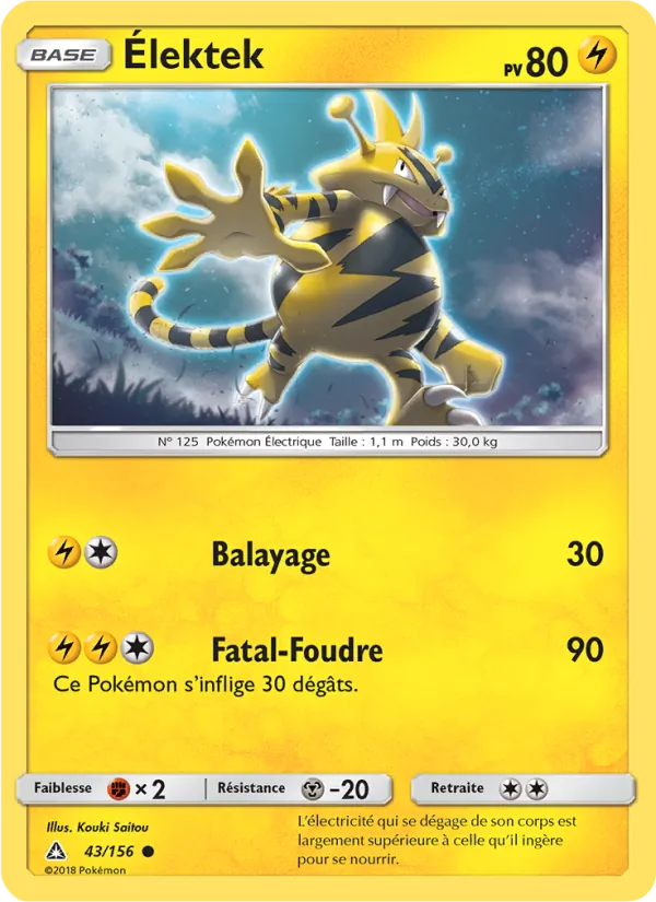 Carte Pokémon Élektek 43/156 de l'extension Ultra-Prisme