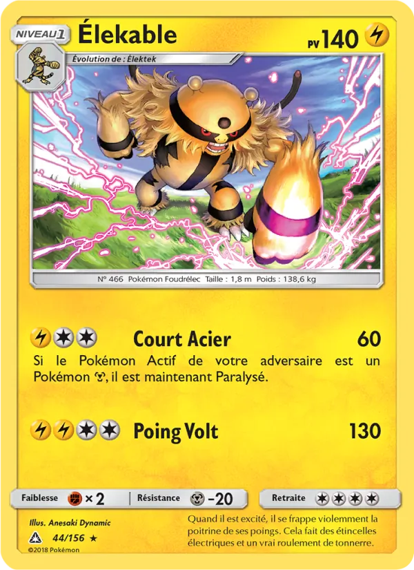 Carte Pokémon Élekable 44/156 de l'extension Ultra-Prisme