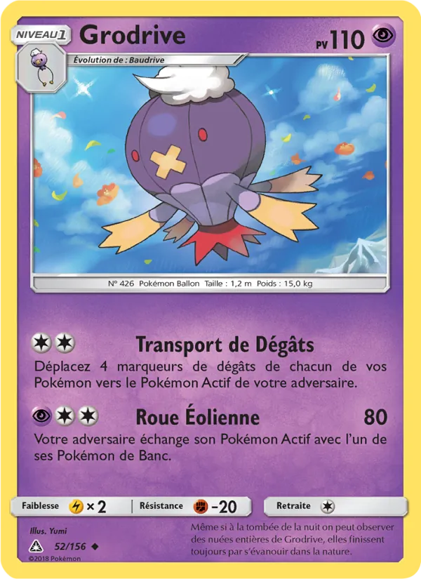 Carte Pokémon Grodrive 52/156 de l'extension Ultra-Prisme